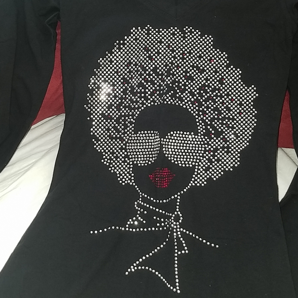 BOGO* Silver Rhinestone Tee Afro Lady  *NWOT*